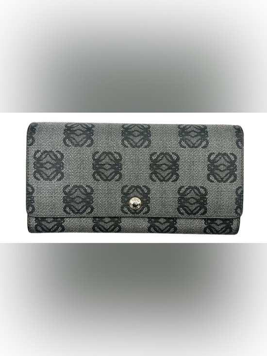 Loewe Handbags - LOEWE Anagram Canvas Continental Wallet Grey/Black Full Size Long Wallet RA COA